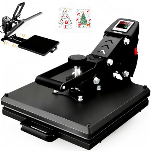 Heißpresse 38x38 Transferpresse, Flachbett-Heizpresse für T-Shirts, Transferpresse, Industrielle Digitale Sublimationsmaschine für Sublimation auf T-Shirts für DIY (Schwarz)