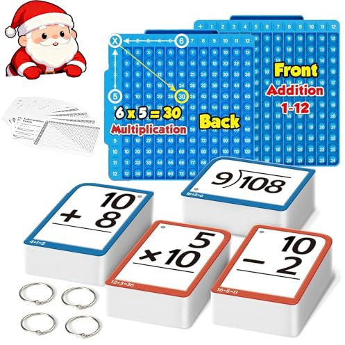 Interactive Math Practice Kit, Math Flash Cards and Board Times Tables Poster Math Manipulatives Division, Addition, Subtraction Games Toys for Kids, 1-6th Grade (1)