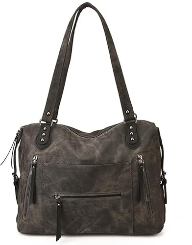 CHAMAIR Handtasche Damen y2k tasche PU Leder Hobo Schultertasche Vintage City Bag Groß Slouchy Tote Bag Uni Tasche Umhängetasche für Shopper Reisen