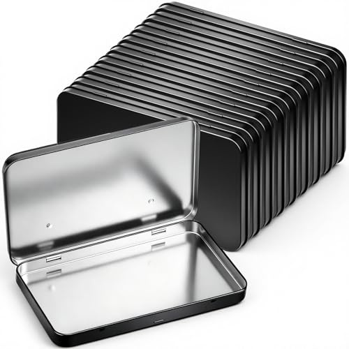 Geiserailie 10 Pack Rectangular Metal Tin Box with Lid Metal Hinged Lid Tin Empty Box Container Storage for Watercolor Jewelry Pen Eraser Pill Candy Craft Organize 7.0 x 4.2 x 0.6'' (Black)