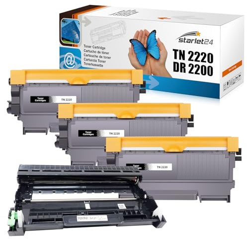 Starlet24 3X TN220 toner 1x DR2200 bildtrumma kompatibel med Brother TN2220 DR2200 för DCP-7055 DCP-7060D MFC-7360N MFC-7460DN 7860DW HL-2130 HL-2240 HL-2240 D HL-2250DN HL-2270DW
