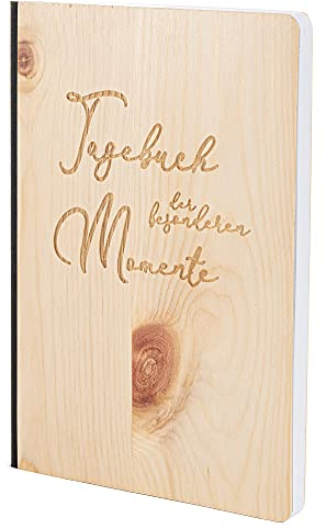 Notizbuch mit Holz Cover in A5 - TAGEBUCH DER BESONDEREN MOMENTE - Echtholz Notebook zum Reinschreiben Holzeinband 192 blanko Seiten 90g, Holzart:Zirbe
