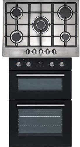 SIA 60cm Black Double Built In Oven And Stainless Steel 70cm 5 Burner Gas Hob