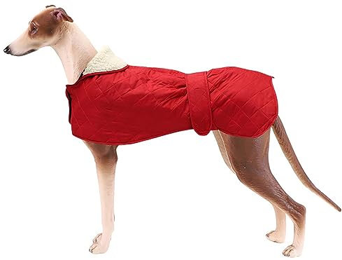Geyecete - Windhund Warmer wintermantel, Hundemantel mit Dickes Steppfutter, verstellbaren Outdoor Hundejacke mit Geschirr Loch für mittel große Windhunde Whippet Lurcher Saluki -Rot-S