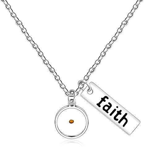 Uloveido Charms Mustard Seed Round Pendant Stainless Steel Faith Christian Inspirational Necklace for Women Girls with Extended Chian Y559 (Round)
