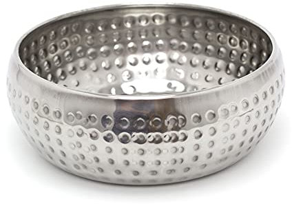 Carousel Home 15cm Stylish Silver Metal Kitchen Bowl | Round Stainless Steel Display Dish with Hammered Detail | Snack Bowl