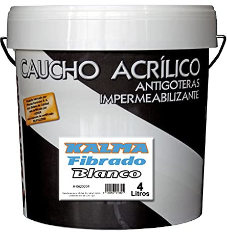 Pintura Kalma Antigoteras Fibrado - Color Blanco - 4 Litros - Impermeabilizante de Caucho Acrílico con Fibra de Vidrio - Durabilidad y Elasticidad Permanente - Acabado Satinado - Duracolor