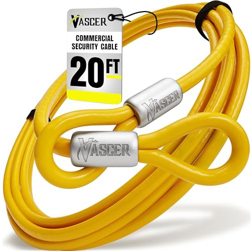 Vascer Commercial Heavy Duty Braided Galvanized Steel Theft Deterrent Security Cable with Looped Ends. (1/2 Inch Thick, 7x19 Construction, 20 Feet)