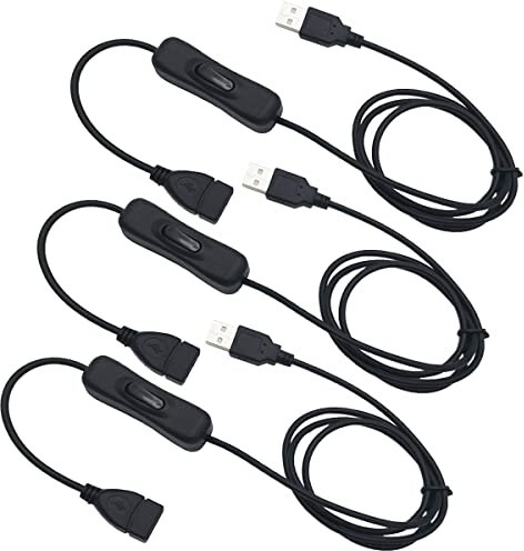 CESFONJER USB Kabel Schalter, 3 pcs 1 M USB-Verlängerungskabel mit An- / Ausschalter, kompatibel mit Fahrrekorder, LED-Schreibtischlampe, USB-Lüfter, LED-Streifen