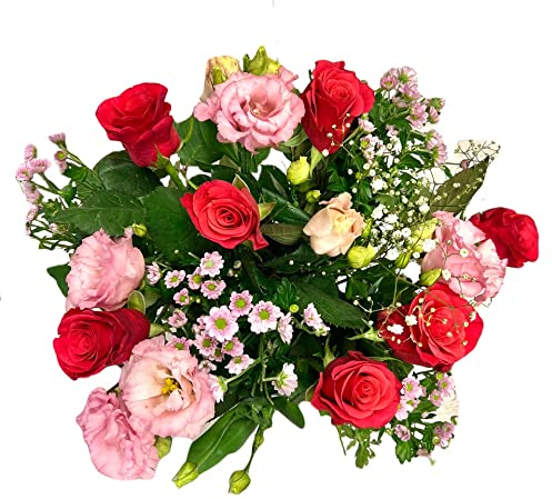 Pet-Jos Blumenstrauß, bunter Blumenstrauß Frisch, Inklusive gratis Grußkarte, Flower bouquet, Versenden , Gift for Women, Fresh Flower, Valentine's Day, Birthday, Eustoma and Rose