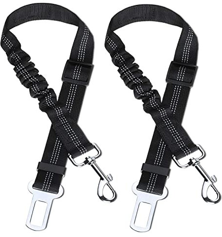 Bilsäkerhetsbälte, hundsäkerhetsbälte, 2 stycken, hundbälte för bil, säkerhetsbälte, hundar för bil, justerbar lång och kort, hundspänne för bil, svart