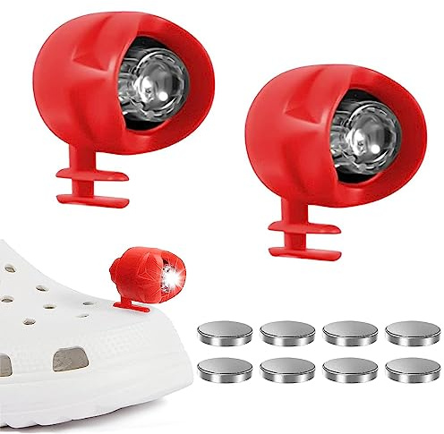Ygapuzi Lot de 2 phares pour chaussures Croc, chaussures légères et imperméables, breloques lumineuses qui brillent pendant 72 heures dans l'obscurité (Rouge)