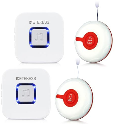 Retekess TH102 Pulsante di Chiamata di Emergenza per Anziani, Allarme di Emergenza, Lunga Portata 1000 Piedi, Impermeabile IP55, per Anziani, Pazienti, Donne Incinte, Festa della Mamma Regalo