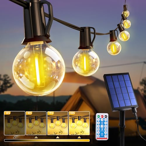 ROVLAK Guirnaldas Luces Exterior Solar 15M 25+3 LED G40 Bombillas Cadena Luces Jardín con Batería 3600 mAh, IP44 Impermeable, 8 Modos, Control Remoto Luz Decoración para Terraza, Patio, Boda, Fiesta