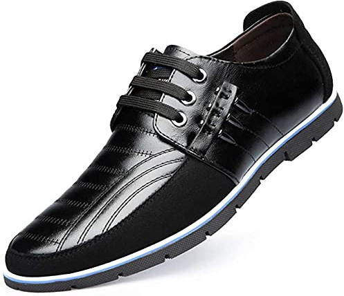 Zapatos de Casual Cordones Mocasines Clásicos de Cuero Oxford con para Hombres Negocios Conducir Informal Zapatillas Deportivas Cómodas（Negro,47 EU
