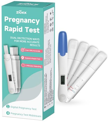 ZIOXX Digital Pregnancy Test Combo Pack, 1 Digital Pregnancy Test + 4 Rapid Early Detection Test Sticks for Women, 6 Days Sooner Detection and Over 99% Accurate, 5 Ct