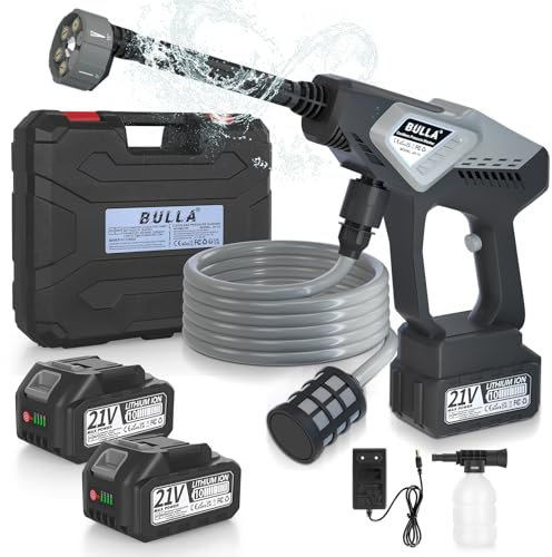 Hidrolimpiadora de Alta Presión a Batería 4000mAh x2, Portátil Pistola de Agua a Presión para Coche, Hogar y Jardín – Conexión Directa a Grifo, Limpieza Eficaz