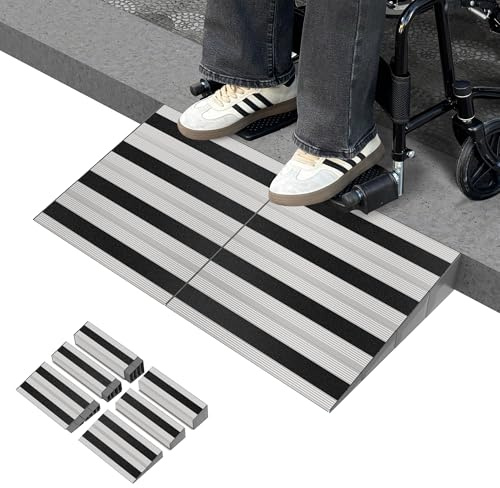Nuvium 4 Rise Modular Threshold Ramp for Doorways, Stable Wheelchair Ramp for Home Steps, Aluminum Door Ramp and Curb Ramp for Scooters, Power Chairs, Cars, 1100LBS Load Capacity