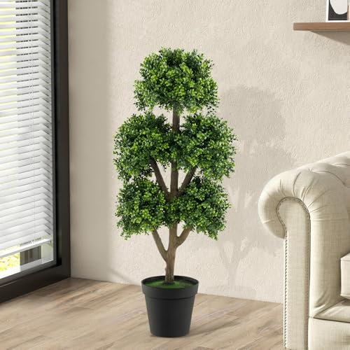 GIANTEX Pianta artificiale 115 cm, albero di bosso artificiale con 5 sfere, pianta decorativa di bosso in vaso, albero a sfera verde, pianta d'appartamento, albero artificiale per studio e ufficio