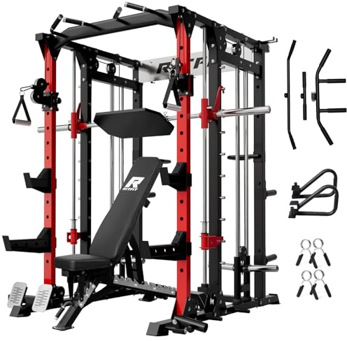 RitFit Buffalo Smith Machine, Power cage with LAT-Pull Down System & Cable Crossover System, All-in-One Squat Rack for Home Gym, Power Rack