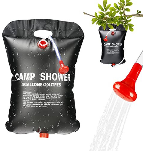 Gohytal Solar Shower Bag, 5 Gallons 20L Camping Solar Shower Bag, Heating Camping Showerbag Temperature Indicator Hot Water Hiking Climbing Outdoor Picnic Beach (1)