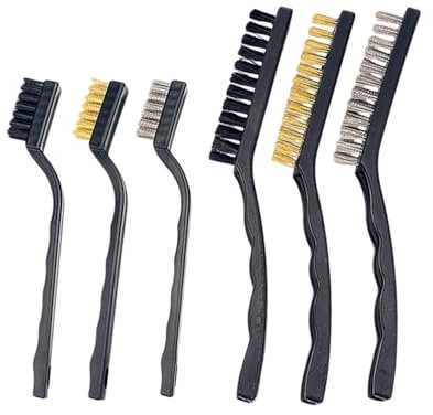 Juego de 6 cepillos de alambre, cepillo de acero, cepillo de latón y cepillo de nailon, para la limpieza de óxido, suciedad y escorias de soldadura, 3 grandes y 3 pequeños
