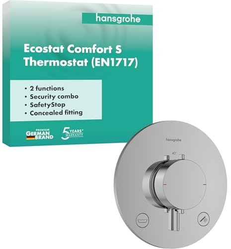 hansgrohe Ecostat Comfort S – duschtermostat infälld med säkerhetskombination, duscharmatur med säkerhetslås (SafetyStop) vid 40 °C, termostat för duschen, 2 konsumenter, krom, 33718000