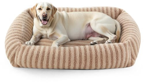 Pawk Cama para perros grandes, lavable, extraíble con bordes elevados, cesta antideslizante con cómoda funda de lana de conejo, 91 x 69 x 20 cm