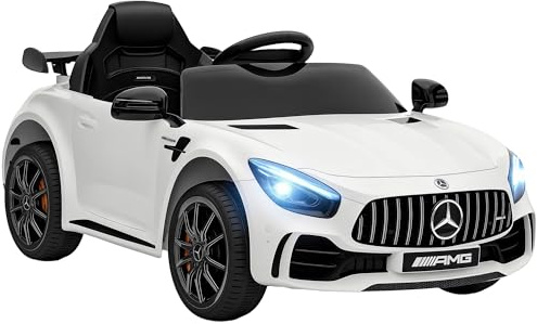 AIYAPLAY Coche Eléctrico de Niños +3 Años Mercedes-Benz AMG GTR 12V Blanco | Carro Eléctrico Infantil, Mando a Distancia, Faros, Bocina, Música MP3, Arranque Lento, Pantalla