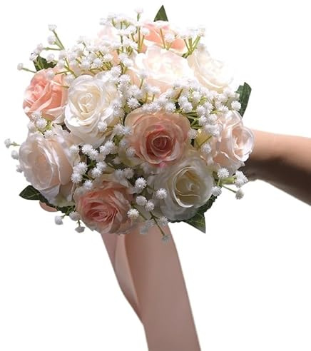 TENVORA Ramos de Novia,Ramo de Novia Flores Preservadas 1 Ramo de Novia for Dama de Honor con Flores Artificiales, Cinta con Estrellas del Cielo, Accesorios for Regalo.(D)