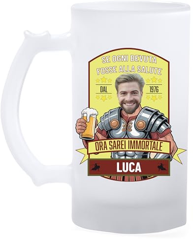 Boccale da birra personalizzato con etichetta personalizzata. regalo festa del papà , Natale, compleanno, nonno, collega, Personalizzabile per gli amanti della birra (Ora sarei immortale)