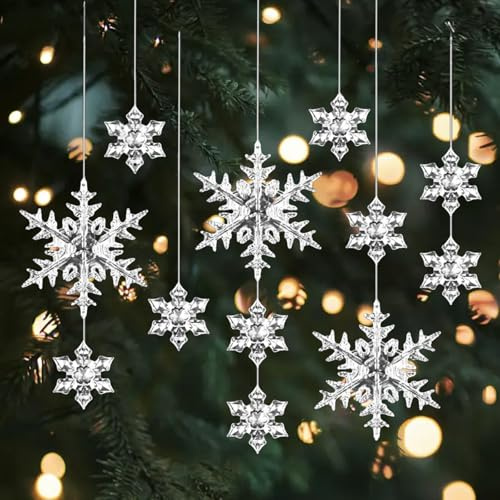 SSKHE Pack med 25 akrylicicle snöflinga isdroppe motsvarigheter, akrylsnöflingor julgrandekorationer, snöflinga hängande ornament, kristall snöflinga hängande ornament för jul, fest