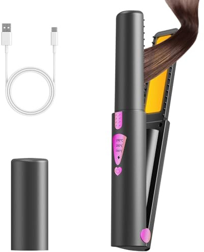 Journeyside Plancha de Pelo,160-200°C Planchas del Pelo Inalámbrica 4500mAh,Mini Plancha Pelo Viaje Calentamiento Rápido,Plancha de Pelo Portátil Recargable con Guante Anti-escaldaduras