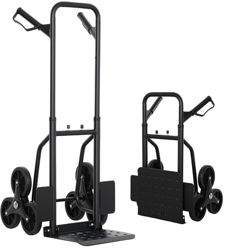 DURHAND Diable d'escalier Pliable 120 kg 6 Roues, Diable demenagement Robuste en Acier avec Cordes télescopiques, Chariot de Transport pour entrepôt, aéroport, Objets volumineux & Lourds, Noir