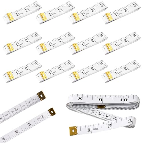 12 Pezzi Metro da Sarta Morbido, Doppia Graduazione 150 cm / 60 in Centimetro da Sarta, Morbido Doppio Metro a Nastro, per Sartori, Artigiani e Famiglie, Corpo, i Vestiti, il Fitness (Bianco)