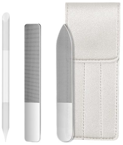 ARYIMYDP 1 Set Lima per Unghie in Vetro, Lima e Lucidante, Bacchetta per Manicure, Kit di Cura Unghie con custodia in pelle