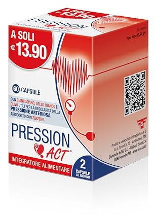 Pression Act, Integratore Alimentare Utile per Mantenere Livelli Normali di Pressione Arteriosa, a Base di Biancospino, Gelso bianco, Olivo e Zenzero, 1 Confezione da 60 Capsule