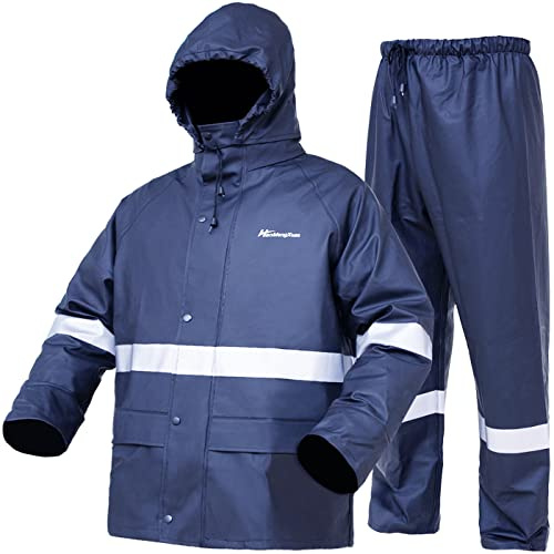 Safety Jackets for Men Waterproof Work Heavy Duty Rain Suit Rain coats Rain Gear Jacket and Pants Rainwear(Blue,Small)