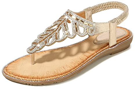 Sandali da Donna Bassi Eleganti, 2022 Sandali da Gladiatore Donna Infradito con Strass, Bohemia Flip Flop Caviglia Slingback Comodi Sandali da Spiaggia Ortopedici a Punta Aperta(Size:38EU,Color:oro)