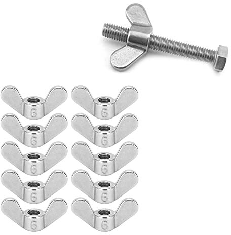 M6 Flügelmuttern, 10 Stück M6 Flügelmutter Schmetterling Flügelmuttern Sortiment Kit 304 Edelstahl Befestigungsteile Schmetterlingsmutter