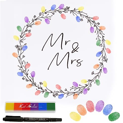 BOFUNX Leinwand Gästebuch Hochzeit Blumenkranz Leinwand für Fingerabdrücke Personalisiert Alternative Hochzeitsgästebuch Blumenkranz für Verlobung Hochzeitgeschenk Jubiläumsgeschenk