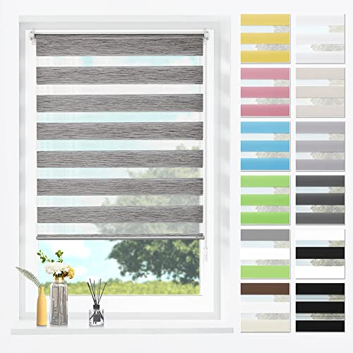 SBARTAR Doppelrollo Klemmfix Duo Rollos für Fenster ohne Bohren & zum Bohren,Marble B60 x H200 cm (Stoffbreite 60cm) Lichtdurchlässig Klemmrollo Fensterrollo ZeBrarollo