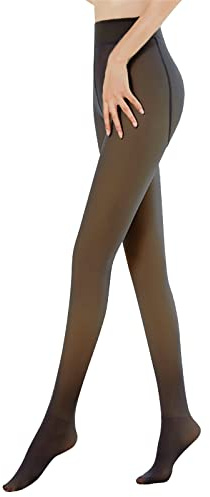 OEAK Collant da donna foderati in pile finto traslucido, termici, opachi, a vita alta, caldi leggings con piedi, Finto nero traslucido, Small-Medium