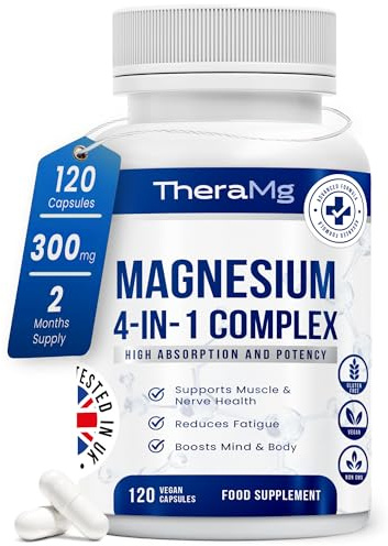Magnesium Glycinate 4-in-1 Complex - Citrate, Malate & Taurate for Sleep, Tiredness, Muscles & Nervous System - 300mg Elemental Magnesium - High Strength, Chelated, Vegan - 120 Capsules - Made in UK