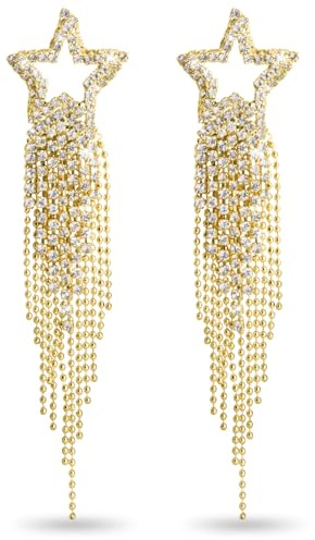 Boucles D'oreilles Pendantes à Pampilles, Kucheed Boucles D'oreilles Pendantes en Strass, Bijoux Longs en Diamant Simulé, Boucles D'oreilles en Forme D'étoile Triangulaire et de Cercle Scintillant (8)