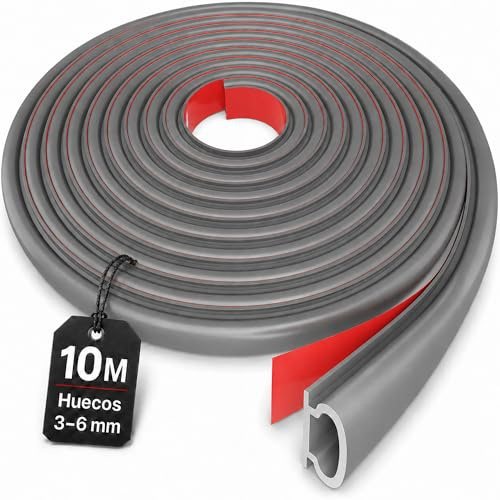 HOGARLAX 10M - Burlete Puerta Entrada, Burlete Ventana, Junta de Goma Adhesiva, Aislante Térmico Ventanas y Puertas, Aislante Acústico - Tira de Sellado Autoadhesivo para Huecos de 3 a 6 mm (Gris)