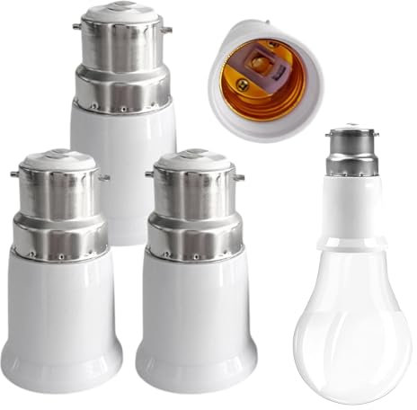 Pixaro 4pcs B22 to E27 Light Bulb Adapter, Bayonet to Screw Bulb Adaptor,Screw Lamp Base Converter and Base Socket Adapter Converter for Incandescent, Led, CFL Bulbs