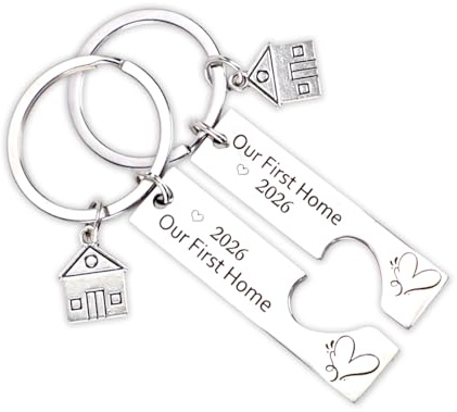 DOINEUFL 2PCs New Home Keyring Couple Gifts - First Home 2026 Housewarming Keychain for New Homeowners, Moving in Key Ring Gift, Stylish New Adventure Keepsake