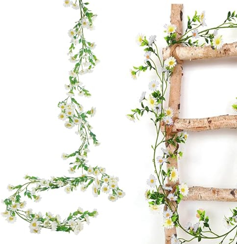 XoeLLe Ghirlanda di Margherita Ghirlanda Piante Artificiali Artificiali Fiori Appesi 2,1m Rampicante Seta Vite Finta Appesa Rattan, per Nozze Arco Festa Casa All'aperto (Bianco)