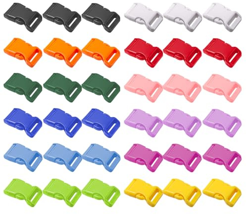Sixfolo Hebillas de Plástico 20mm 36 Piezas de Liberación Lateral - 12 Colores Cierre Mochila Clip Multicolor para Correas, Collares de Perro, Pulseras Paracord